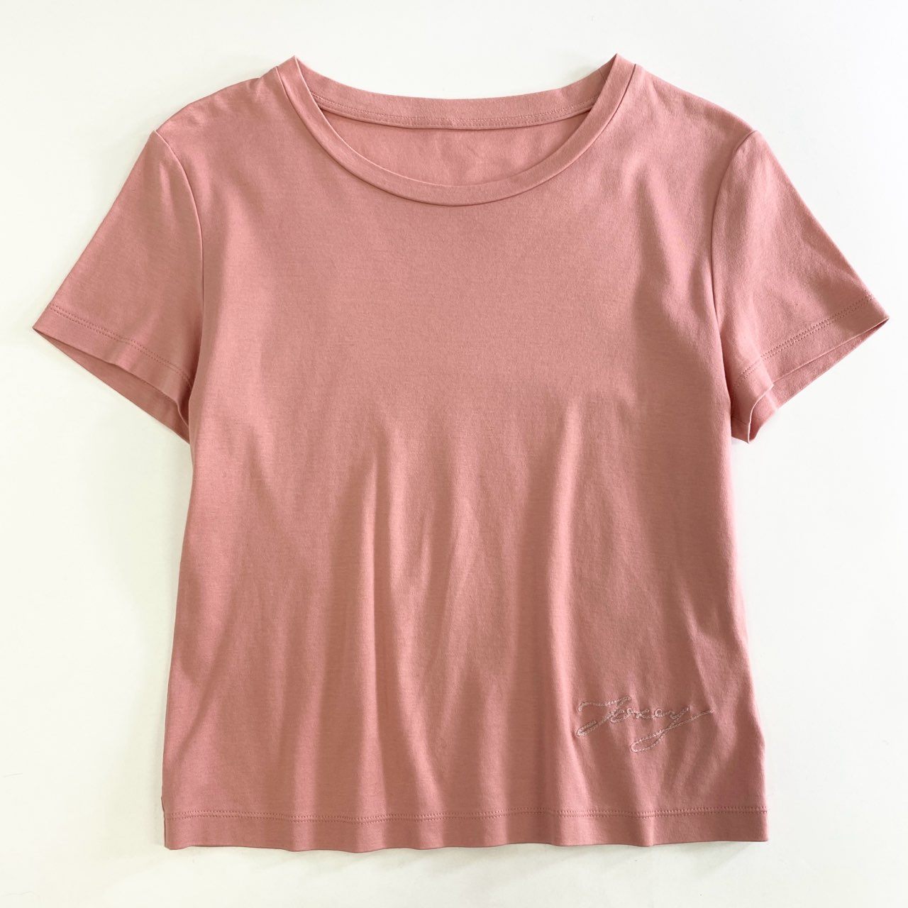 38k12 FOXEY フォクシー 40805 コントロールC ロゴ刺繍 半袖Tシャツ カットソー トップス サイズ38 ピンク コットン100% レディース 日本製