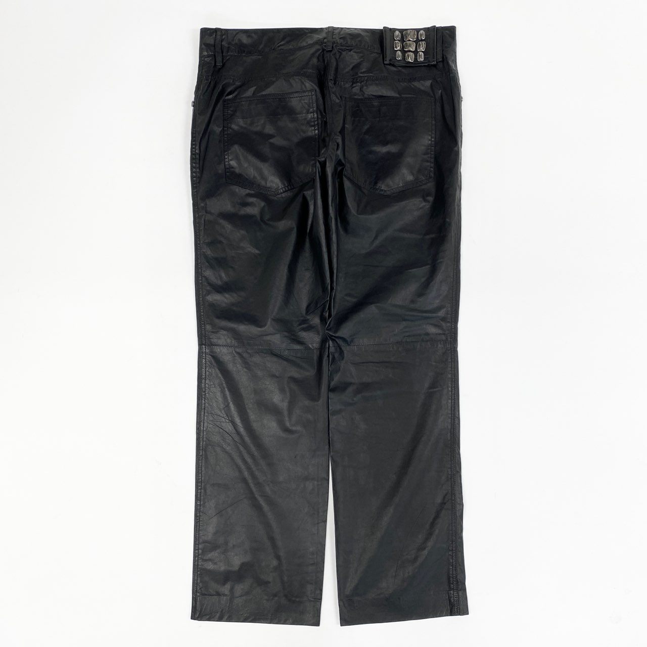 12b19 roberto cavalli ロベルトカヴァリ イタリア製 レザーパンツ カンガルーレザー リアルレザー leather ロングパンツ ボタンフライ 50 ブラック