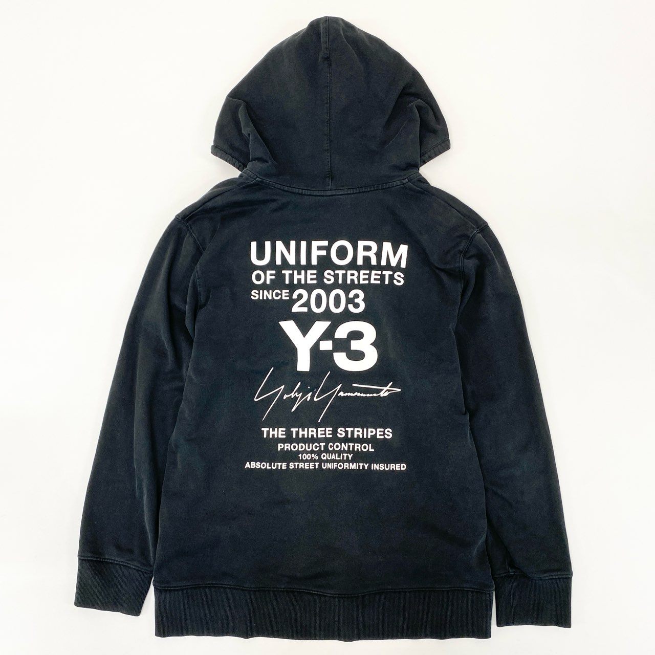 51h25 Y-3 ワイスリー ヨウジヤマモト Vネック プルオーバーパーカー フーディ バックプリント 大きいサイズ XXLサイズ ブラック コットン メンズo07t