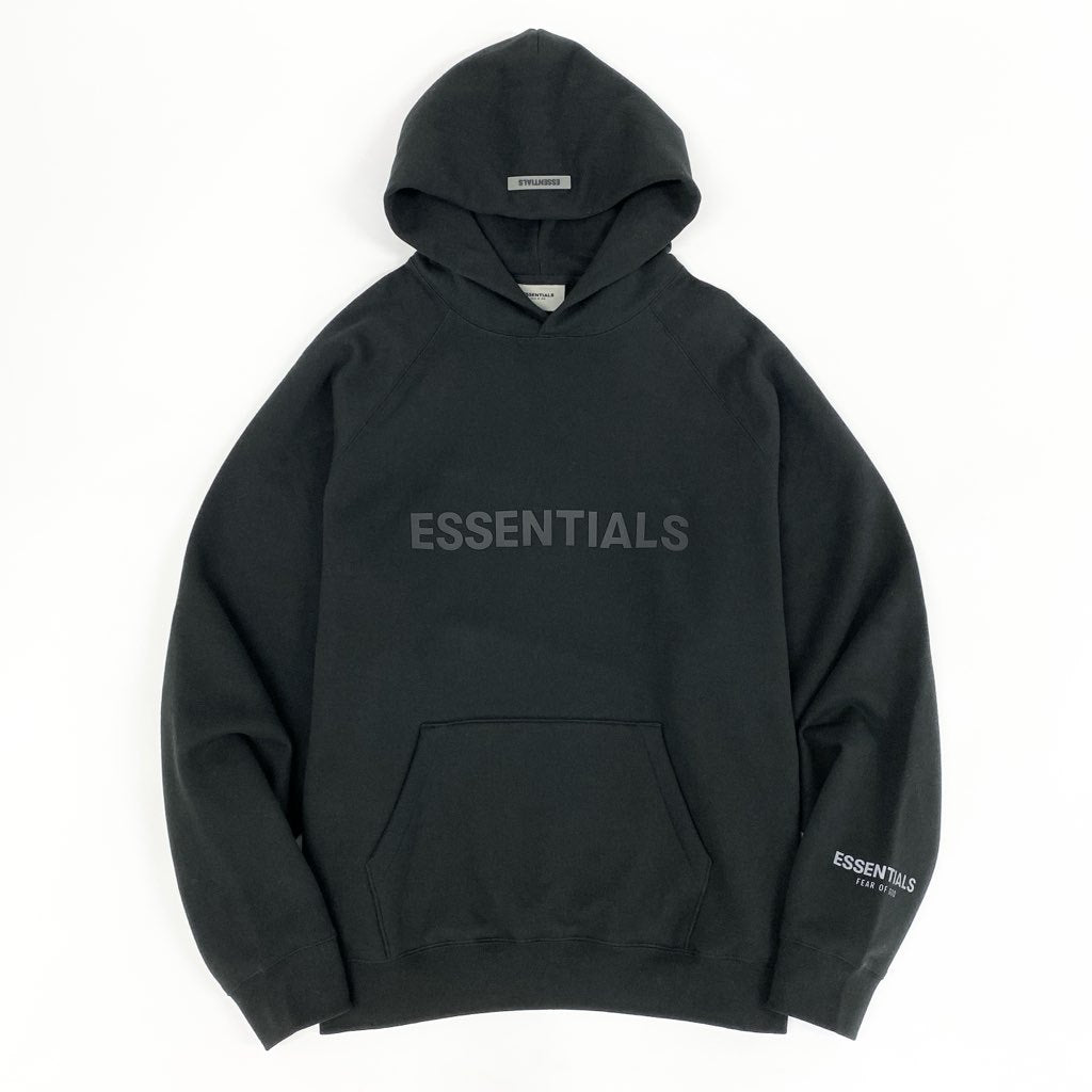 22d6 《美品》 Fear of God ESSENTIALS フィアオブゴッド エッセンシャルズ タグ付 フロントロゴ プルオーバーフーディ パーカー スエット 大きいサイズ XXL ブラック