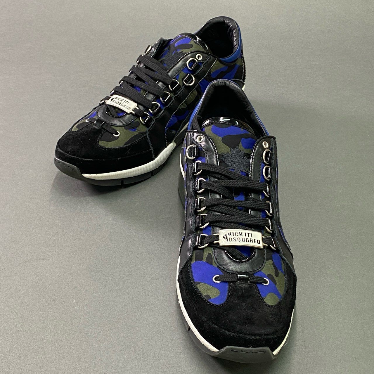 4c18 DSQUARED2 ディースクエアード 551 迷彩 レオパード柄 ローカットスニーカー シューズ ロゴプレート カモフラ 43 ブラック ブルー グリーン
