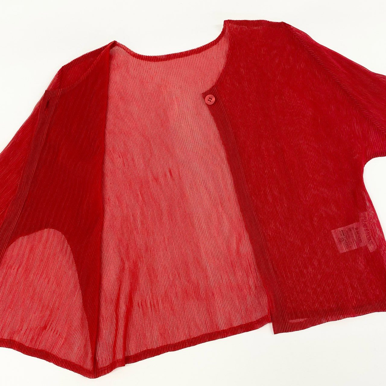 11f12 PLEATS PLEASE プリーツプリーズ 変形カーディガン ボレロカーディガン メッシュ生地 PP11-F0694 サイズ3 レッド ポリエステル100% レディース 日本製