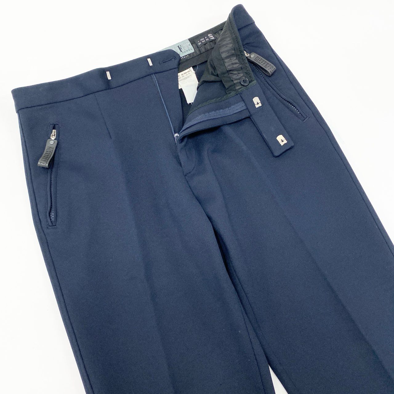 23i17 GIANFRANCO FERRE ジャンフランコフェレ イージースラックス ジャージーパンツ ストラップジップ 50 ネイビー ナイロン メンズ イタリア製u02t