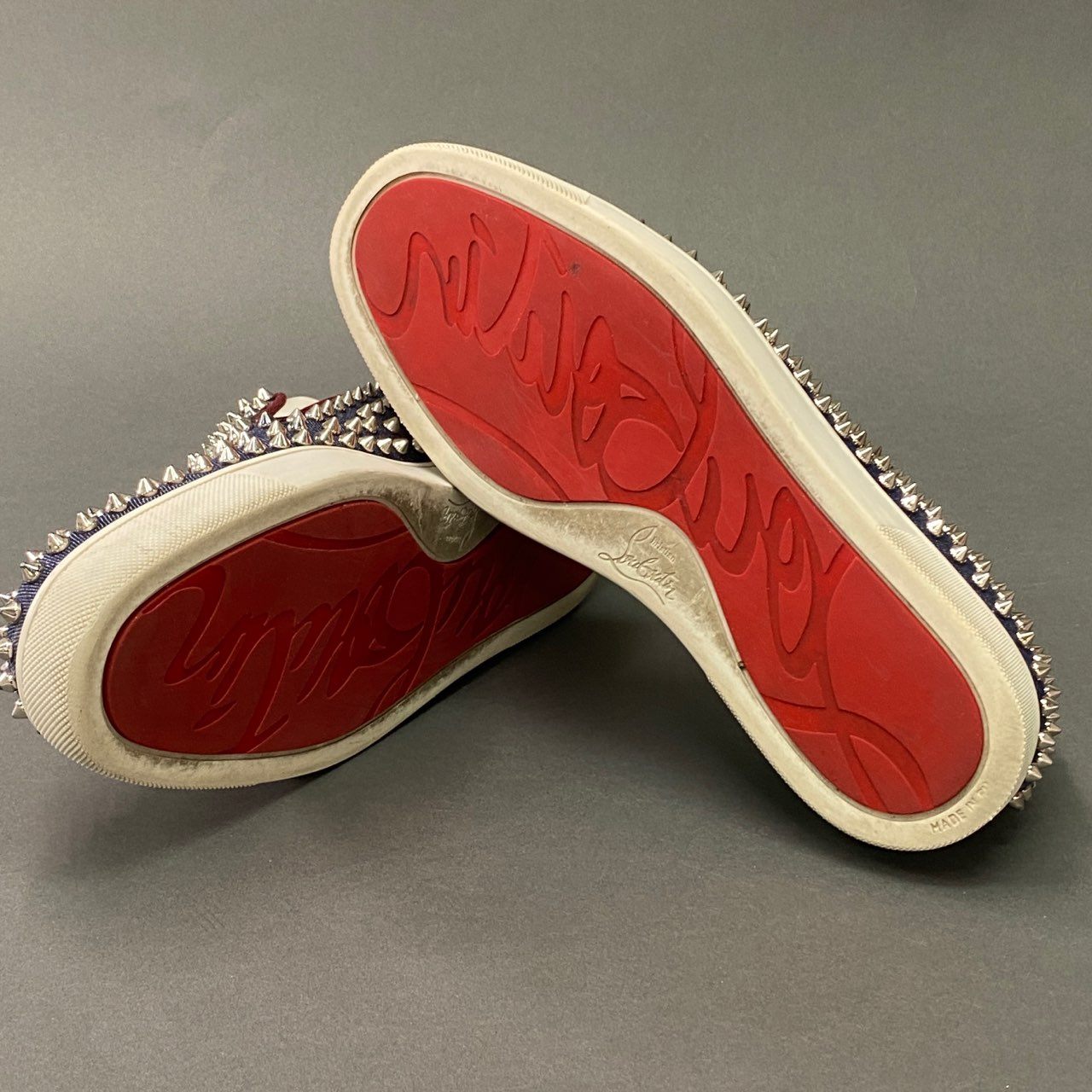 7l20 Christian Louboutin クリスチャンルブタン ローラーボート スパイク スリッポン スニーカー 41 1/2 ネイビー レザー イタリア製 シューズ ロックスタッズ