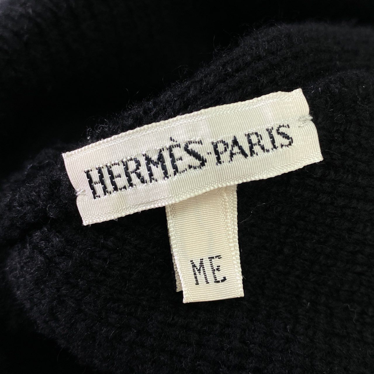 l23 HERMES エルメス イタリア製 カシミヤ100% Hロゴ ニット帽 ブラック グレー cashmere ビーニー