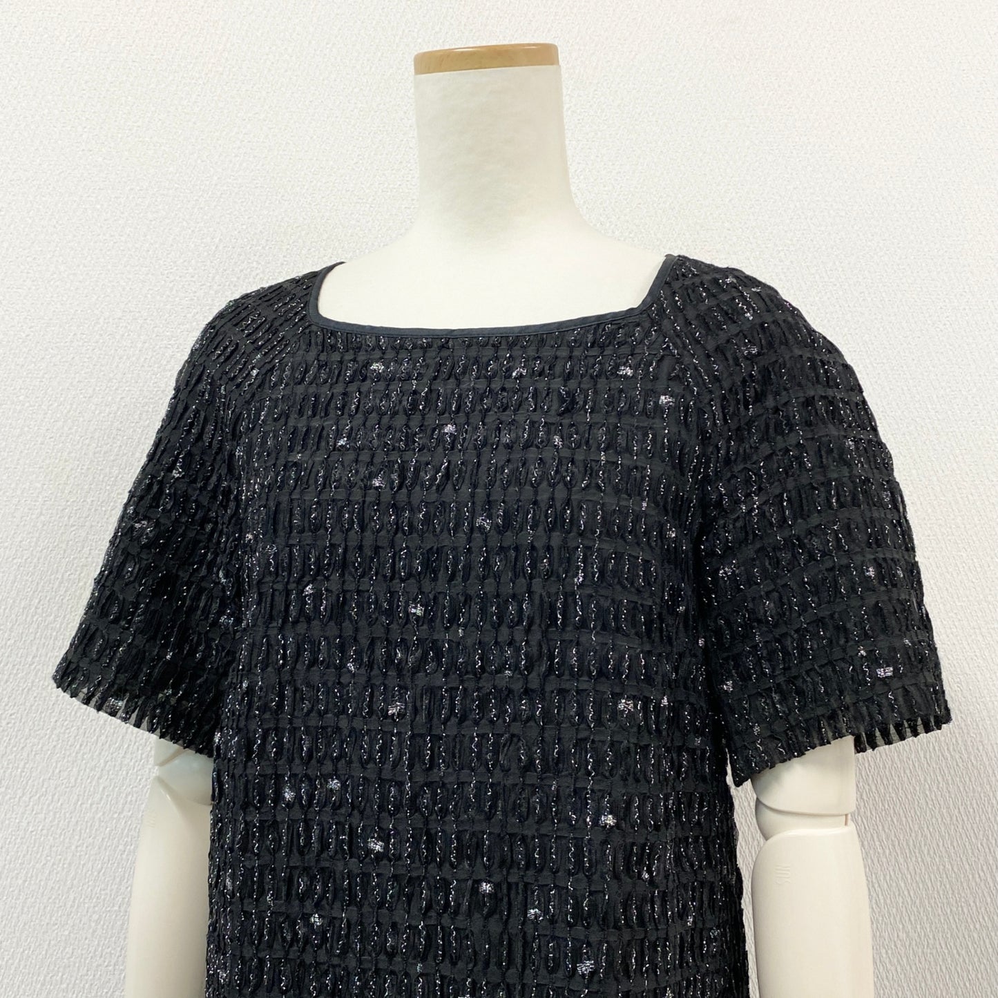 16h9《極美品》DRIES VAN NOTEN ドリスヴァンノッテン 半袖ワンピース ドレス 膝丈 スクエアネック サイズ34 ブラック レディースk02i