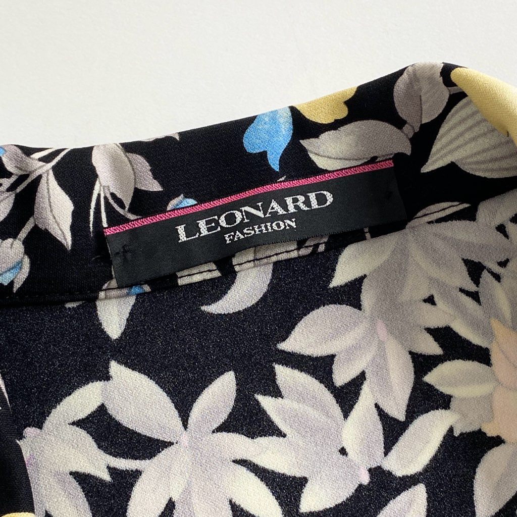 6h10 LEONARD レオナール フラワープリント テーラードジャケット 38 ブラック 美しい花柄プリント 日本製 ブレザー レディース 女性用