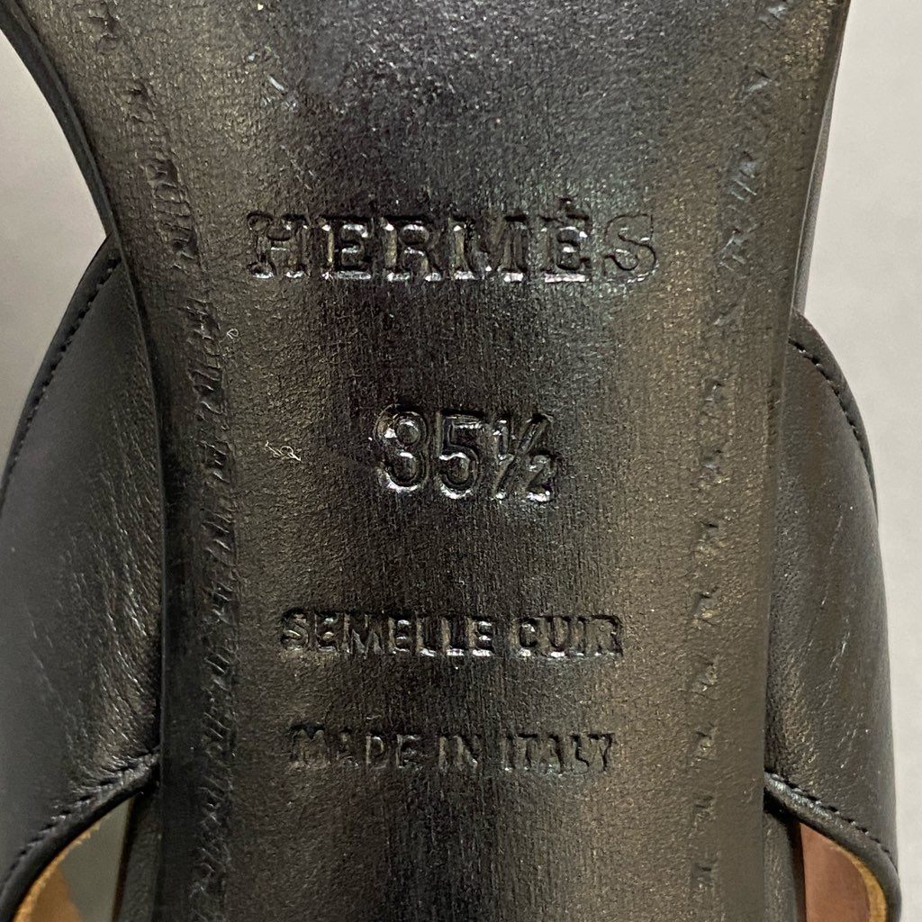 6d6 《美品》 HERMES エルメス Hロゴ ナイト サンダル 35 1/2 ブラック レザー オアジス オランH シューズ イタリア製 夏