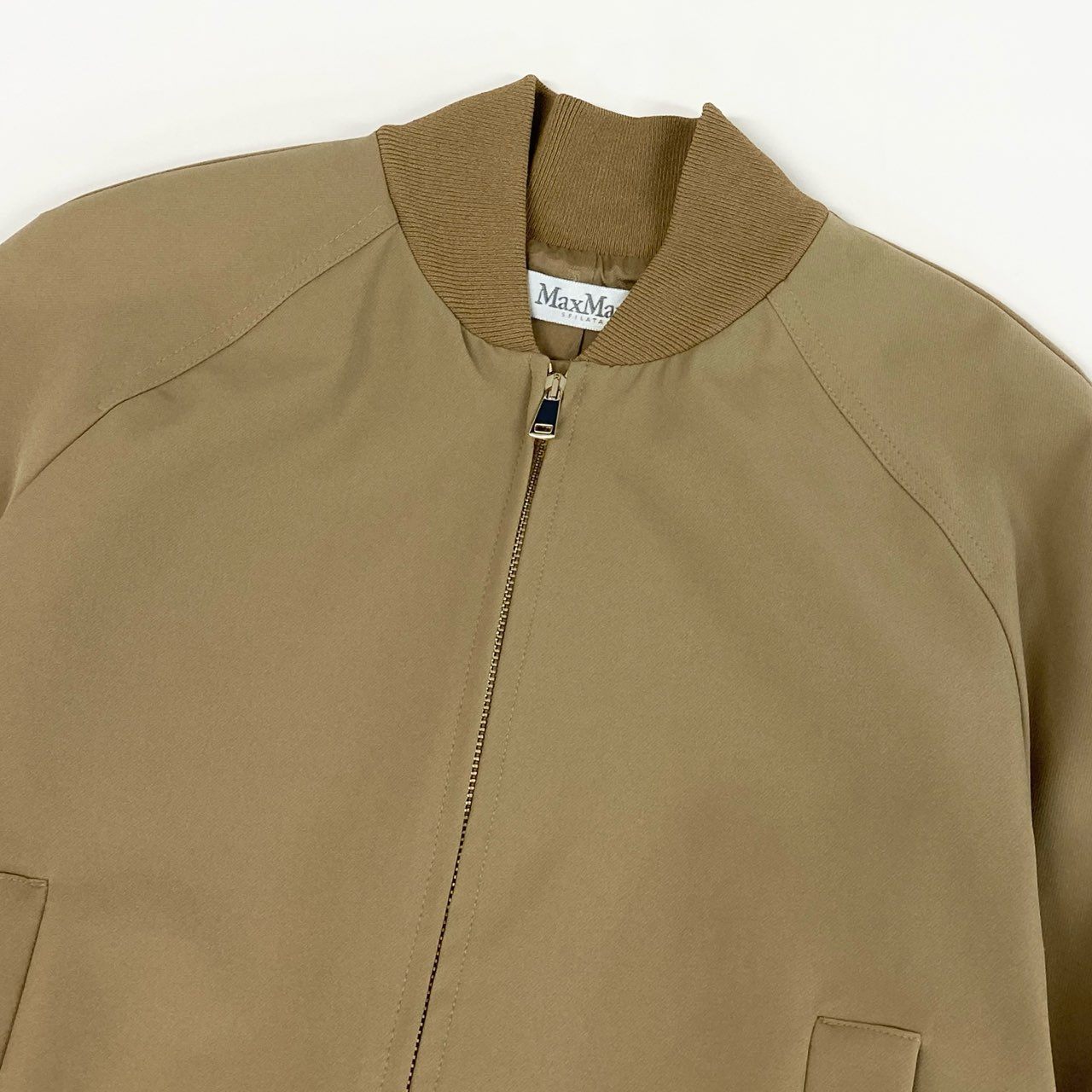 56h1 Max Mara マックスマーラ ジップアップブルゾン ジャケット サイドロゴテープ ベージュ ナイロン ポリウレタン レディース 女性用u02t