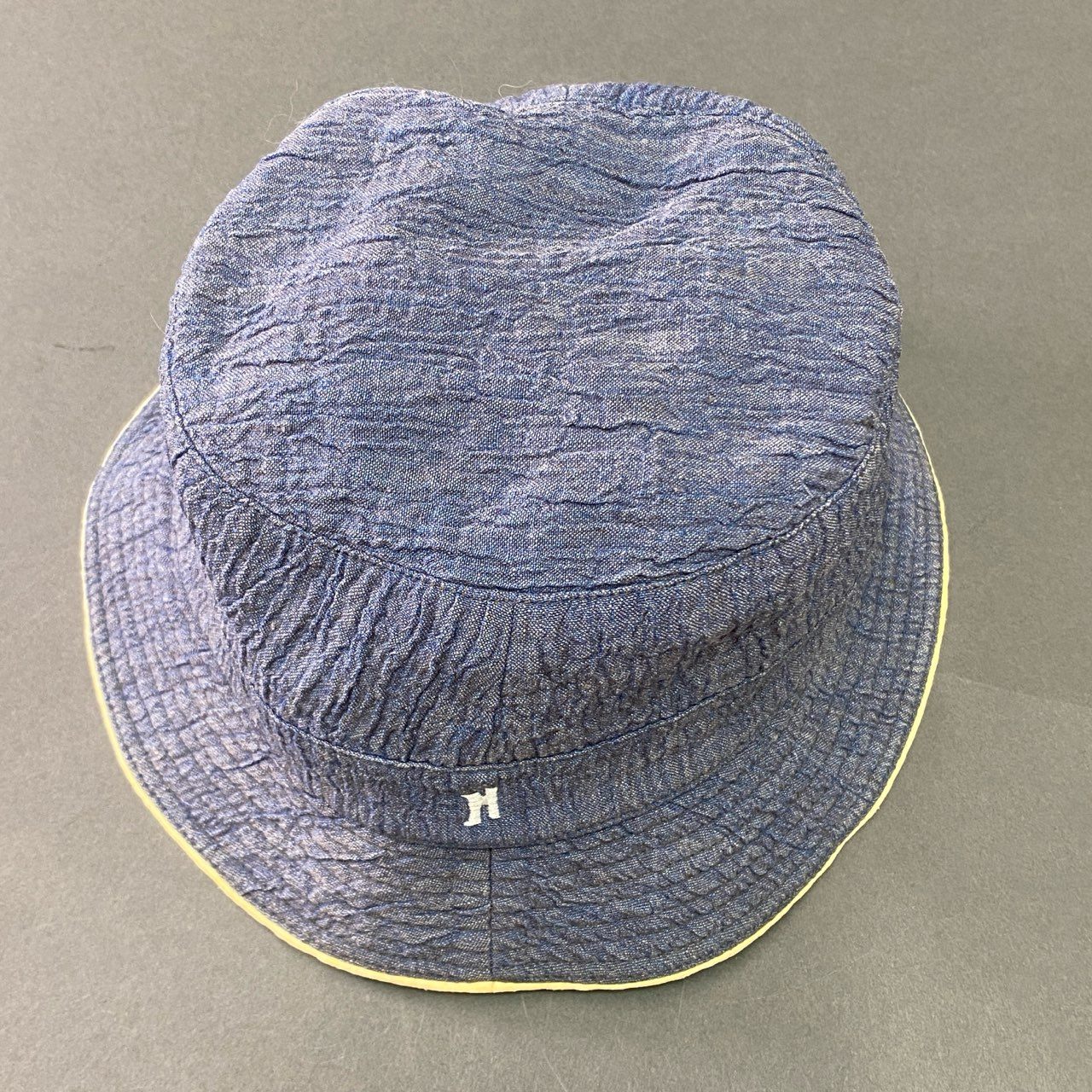 b17 HERMES エルメス 刺繍Hロゴ バケットハット 58 ブルー 帽子 シワ加工