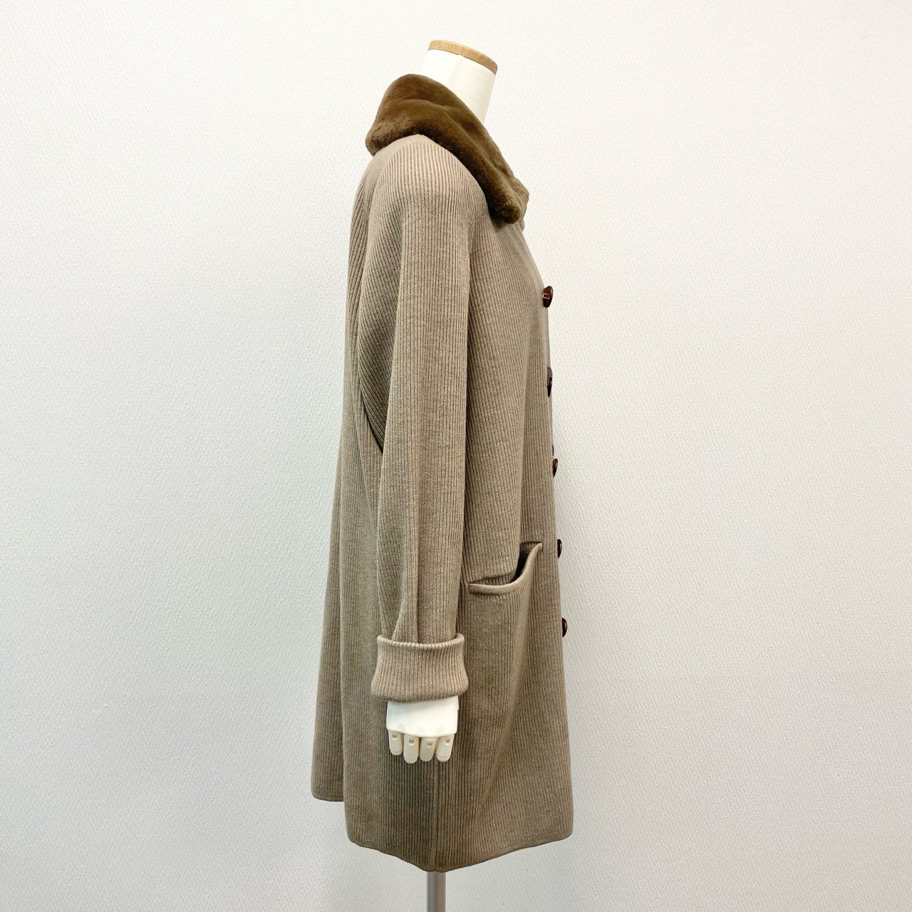 5i12 FOXEY BOUTIQUE フォクシー ブティック ヌートリアファー ニットコート ロングニットカーディガン F ブラウン系 レディースu02t