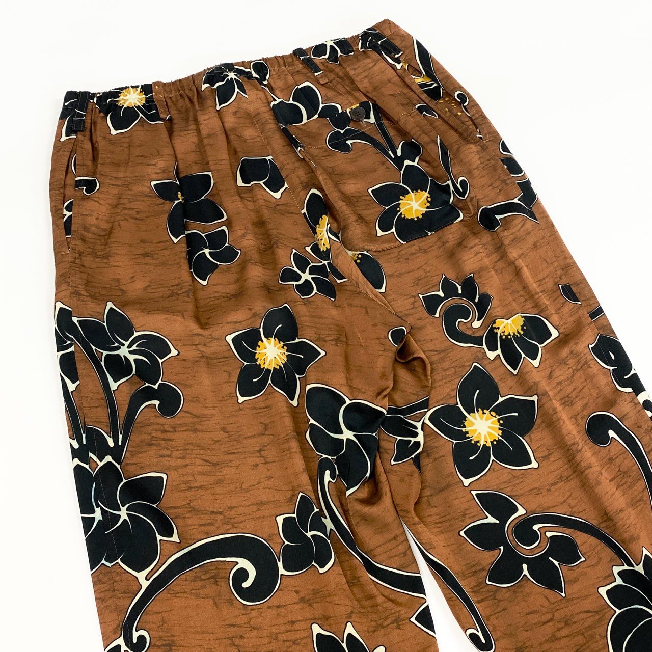 12f11 DRIES VAN NOTEN ドリスヴァンノッテン レーヨン スラックス イージーワイドパンツ 花柄 ボタニカル リラックスパンツ サイズ48 ブラウン系 レーヨン メンズ 紳士服