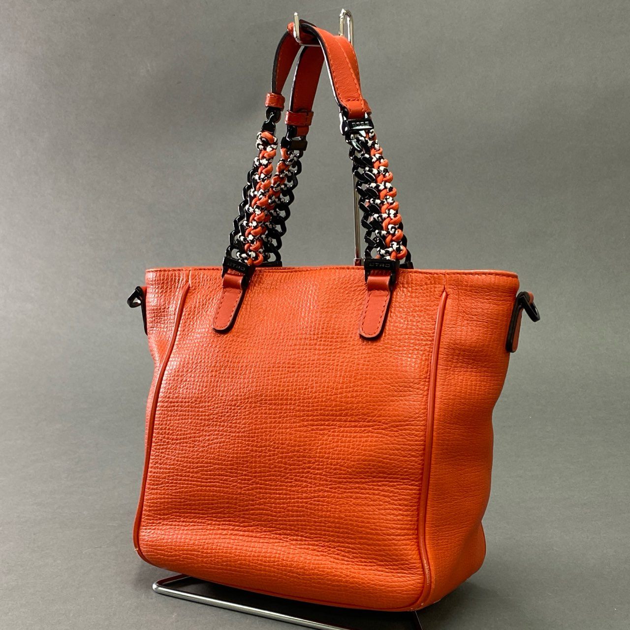 Cb7 ETRO エトロ レザーハンドバッグ ショルダーバッグ 2way オレンジ チェーンハンドル 保存袋付属 オレンジ 本革