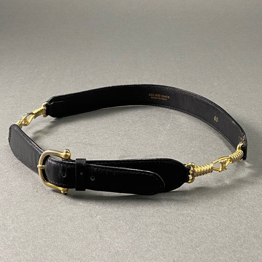 6f23 CELINE セリーヌ ダブルトリオンフ  レザーベルト 60 ブラック Leather Belt イタリア製 ゴールド金具