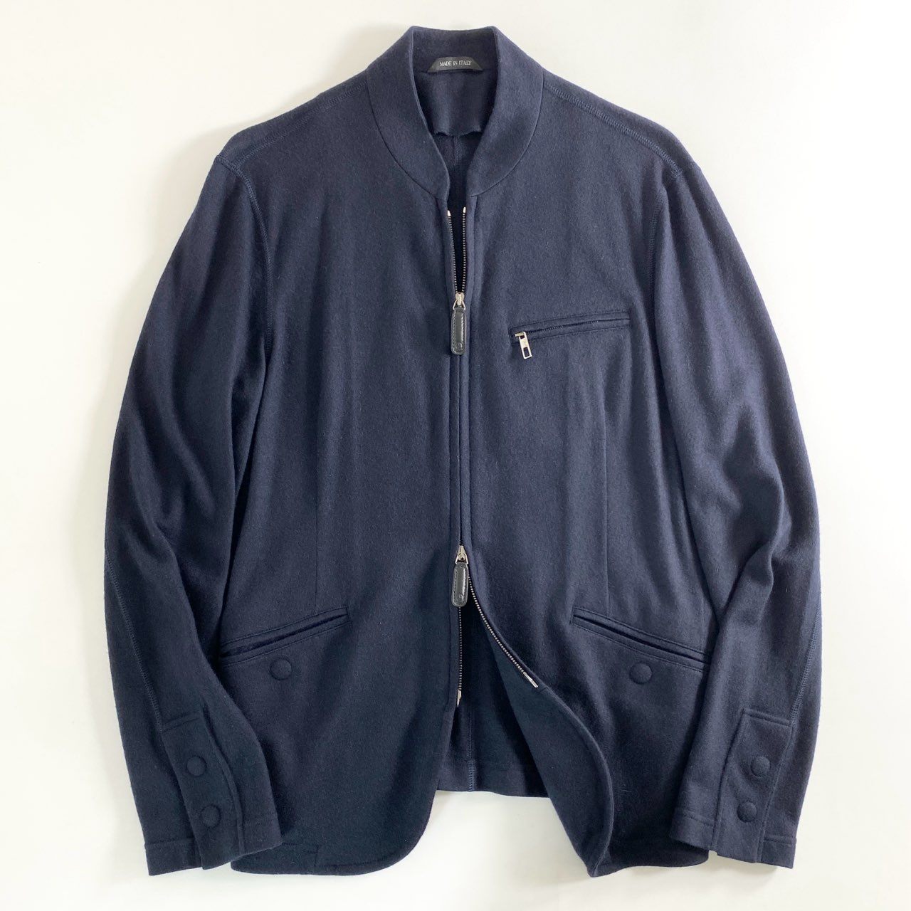 55e27 イタリア製 GIORGIO ARMANI ジョルジオアルマーニ 黒タグ カシミヤニットブルゾン ニットジャケット ダブルジップ サイズ46 ネイビー カシミヤ100% メンズ 紳士服