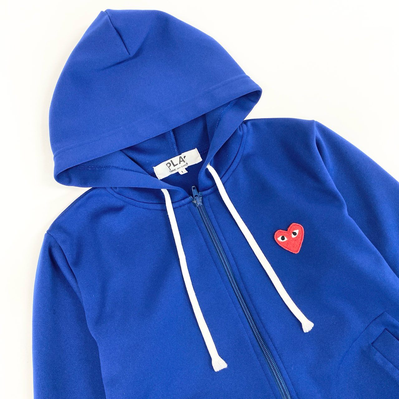 68g21 PLAY COMME des GARCONS プレイ コムデギャルソン RED HEART ZIP PARKA レッドハート ジップパーカー L ブルー 日本製 女性服 AD2019