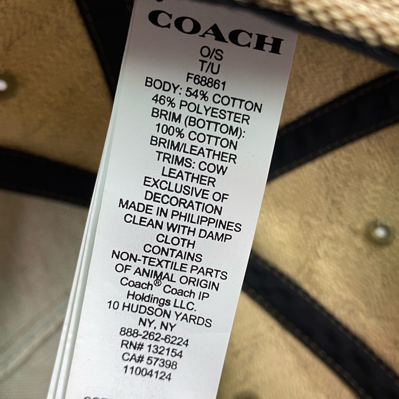 l6 COACH コーチ シグネチャー レザー フラットブリムハット キャップ F68861 ベージュ ブラック ボックスロゴ 帽子