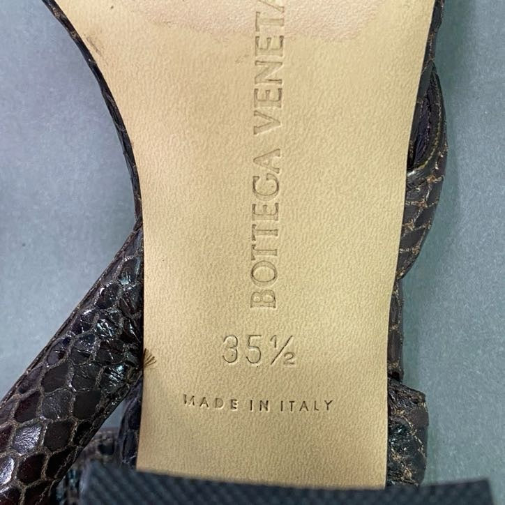 6l22 BOTTEGA VENETA ボッテガ ヴェネタ パイソンレザー スネークストラップサンダル 35 1/2 ブラウン Leather イタリア製 シューズ
