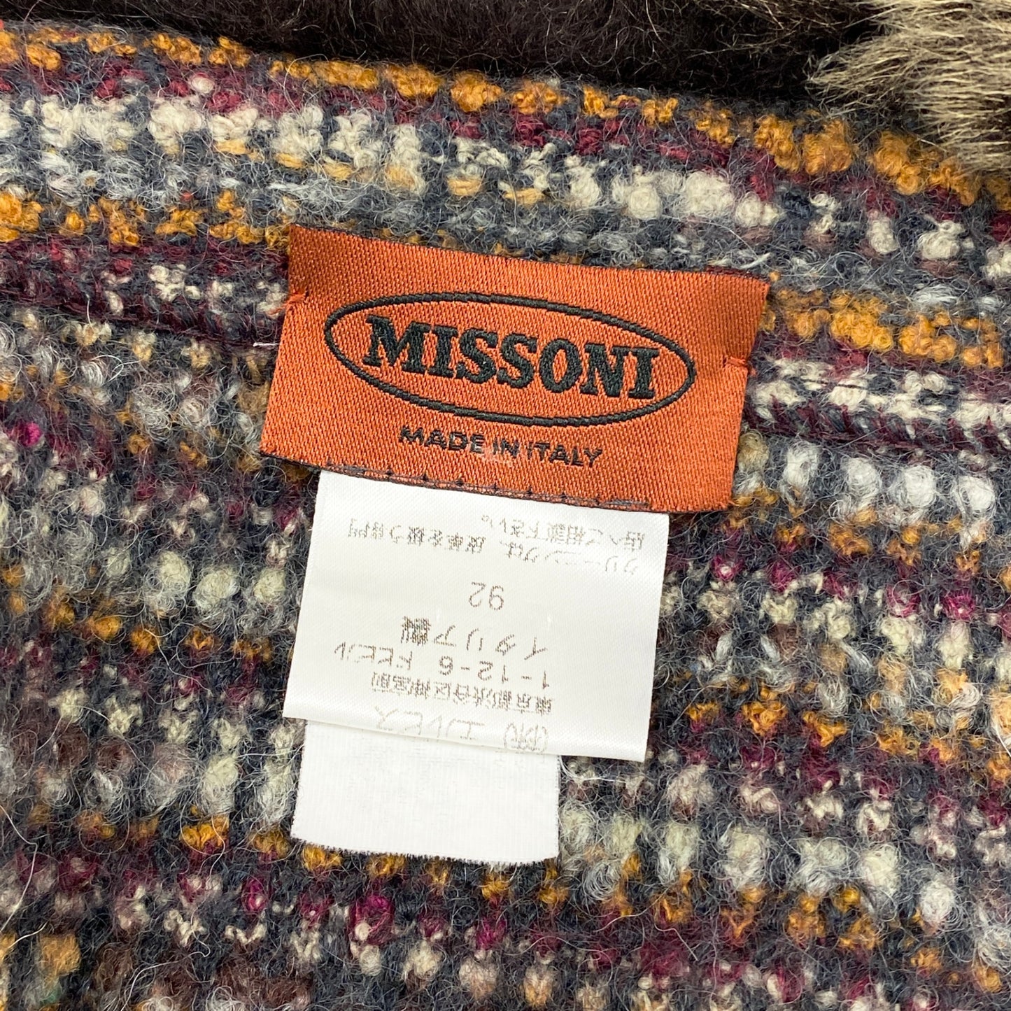 16h9《美品》MISSONI ミッソーニ ニットジャケット ニットコート ボーダー ファー イタリア製 92 マルチカラー レディースu02t