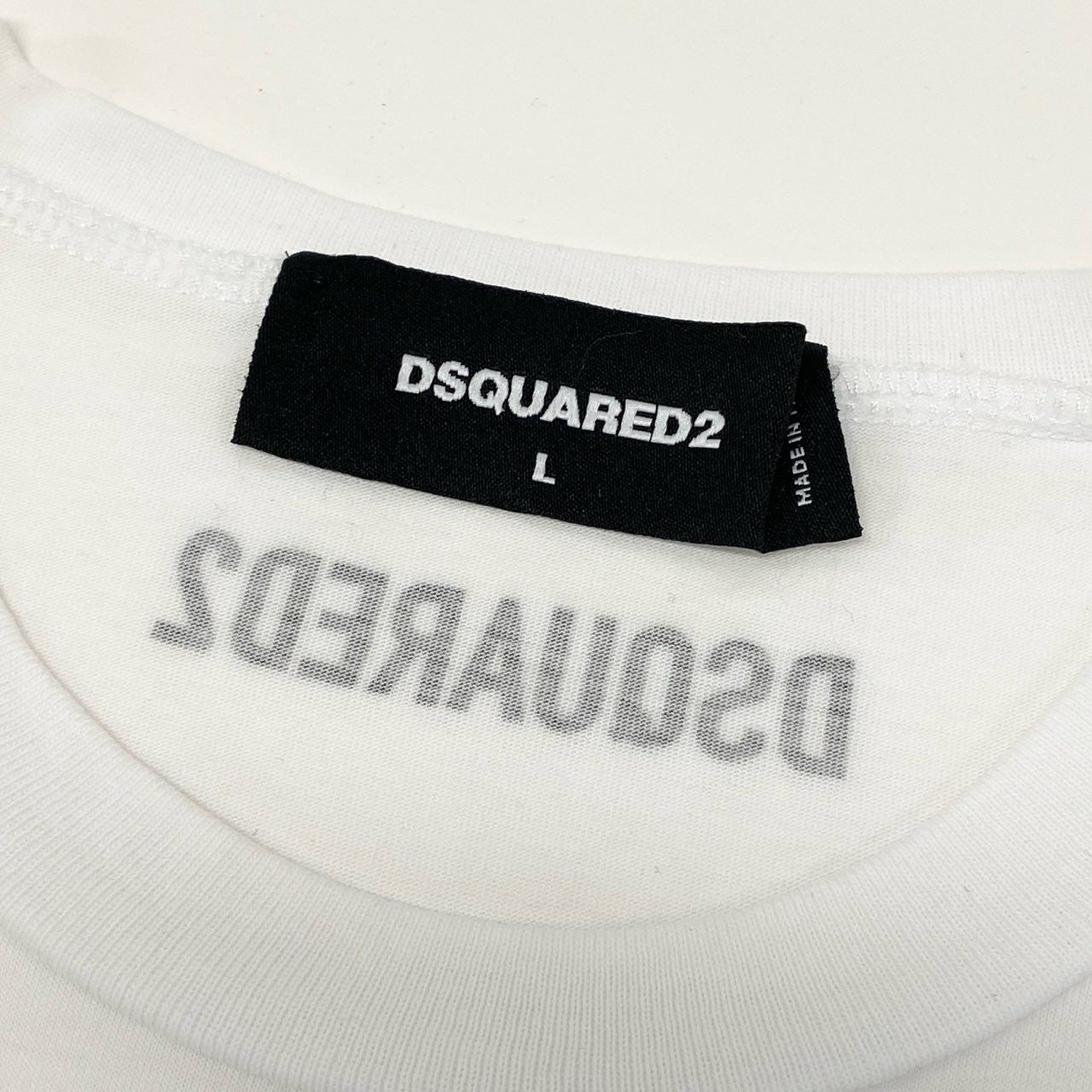 54e23 DSQUARED2 ディースクエアード ICON プリントTシャツ 半袖カットソー サイズL ホワイト コットン100 メンズ 男性用