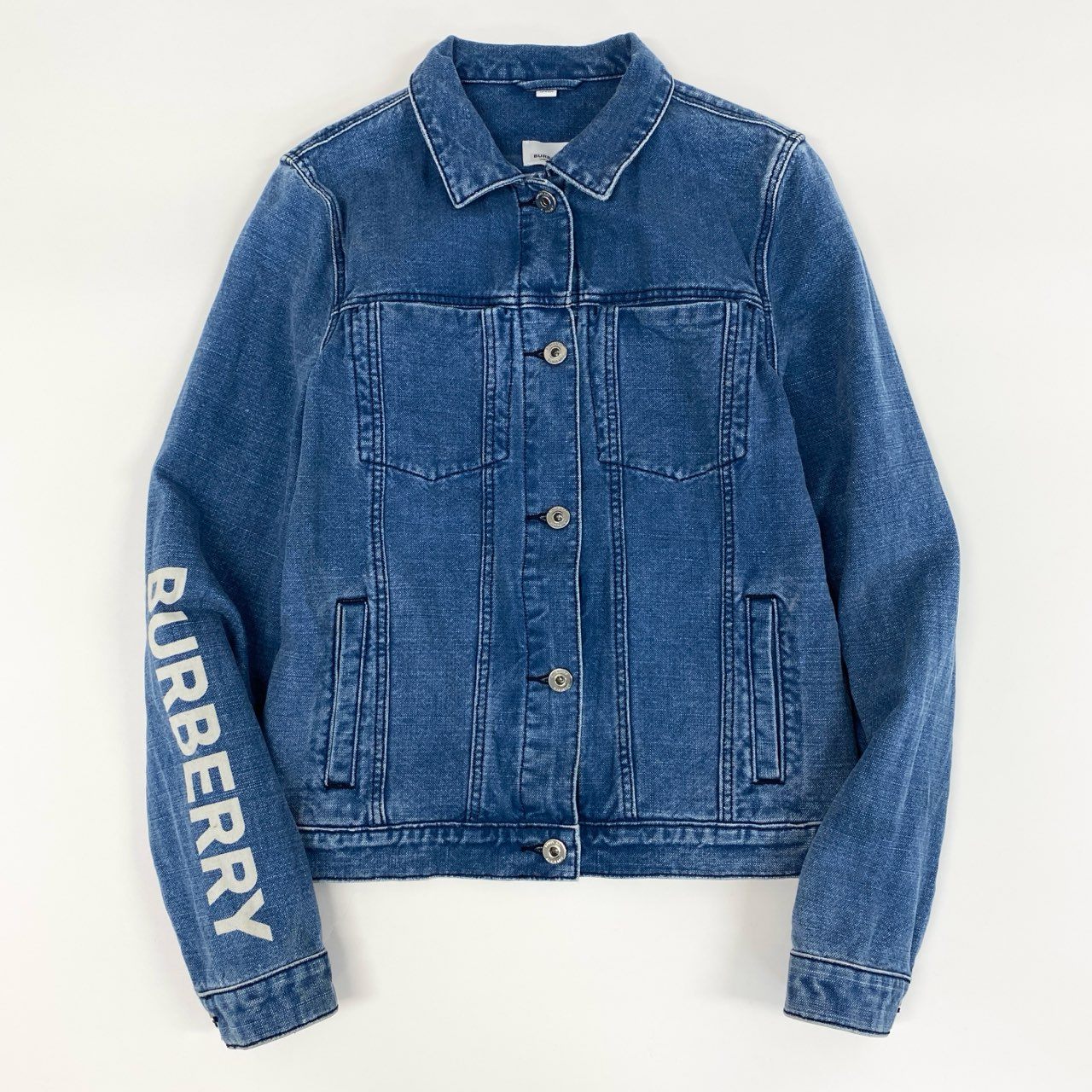 55f5 BURBERRY バーバリー デニムジャケット Gジャン 袖プリント アウター キッズ 子供服 レディース 8015231 14Y/164cm インディゴブルー
