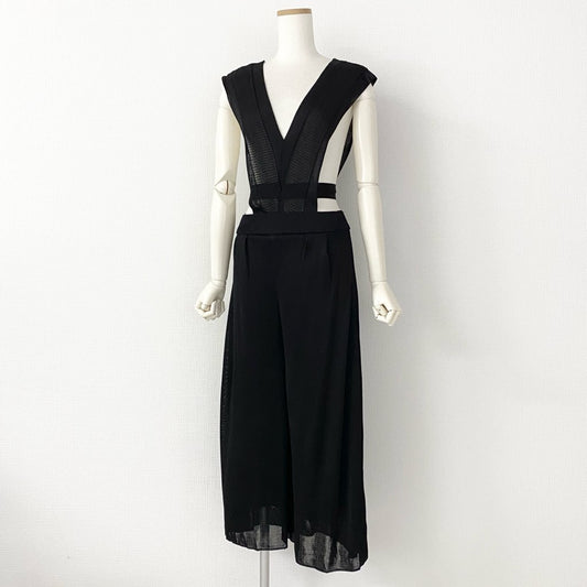 64e5 日本製 TAN タン Vサロペットニットパンツ TN19SS029 ブラック レーヨン レディース 春夏