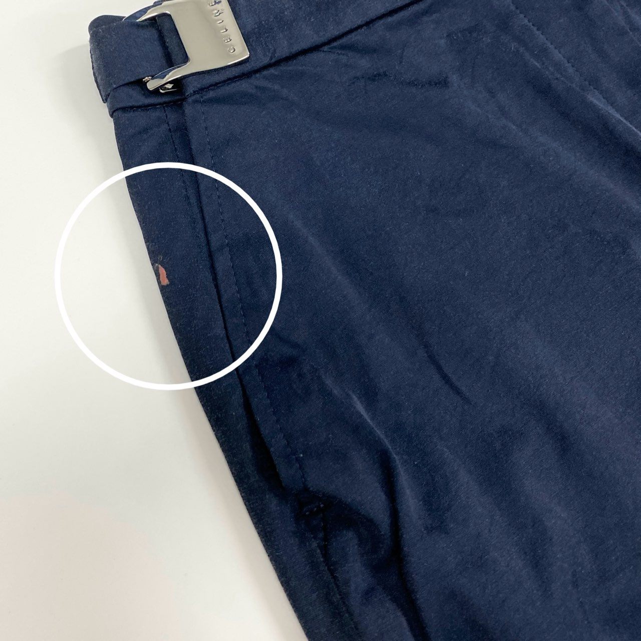 Ed6 CELINE セリーヌ 膝丈スカート タイトスカート サイドロゴベルト 伸縮ストレッチ レディース 女性服 サイズ36 ネイビーu02tu02t