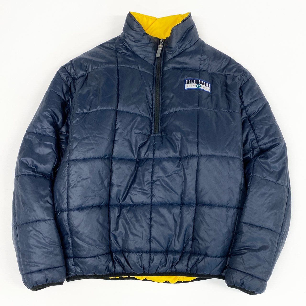 3a27 POLO RALPH LAUREN ポロラルフローレン 90’s リバーシブル ハーフジップ 中綿ジャケット L イエロー ネイビー アノラック Vintage ヴィンテージ 冬
