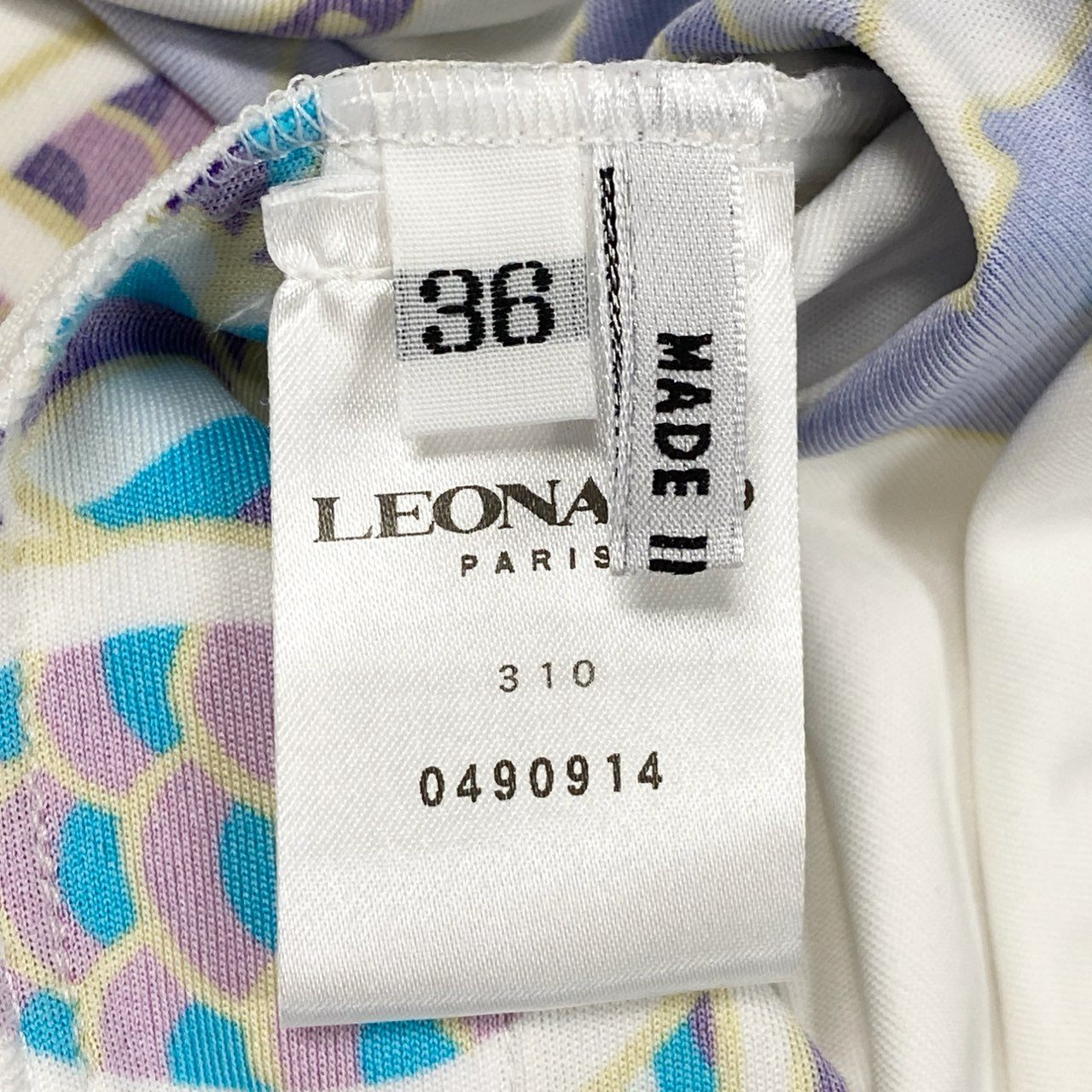 68d13 LEONARD PARIS レオナール 膝丈ワンピース ショートスリーブ 半袖 美しい花柄プリント ストレッチ イタリア製 サイズ36 ホワイト ナイロン100% レディース 女性用u02t