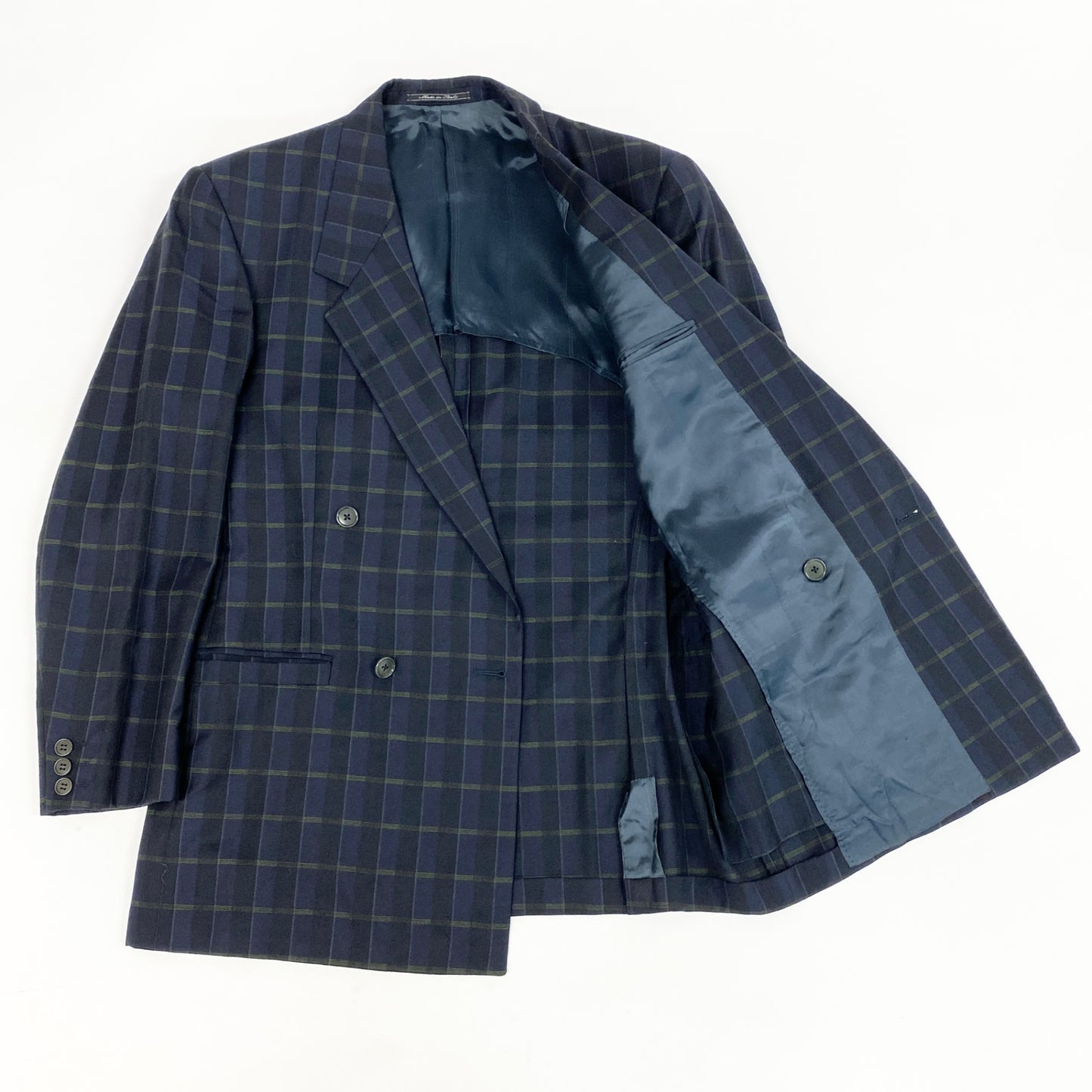30h29 GIANNI VERSACE ジャンニヴェルサーチ スーツセットアップ ダブルスーツ テーラードジャケット スラックス イタリー製 46サイズ ネイビー系 メンズ 男性用