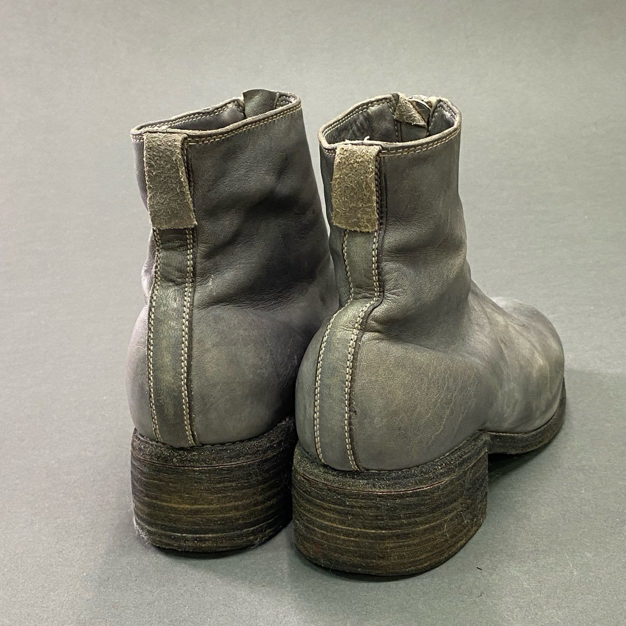 2c21 GUIDI グイディ PL1 フロントジップ ヴィンテージブーツ 37 / 24cm相当 グレー レザー 定番モデル シューズ イタリア製