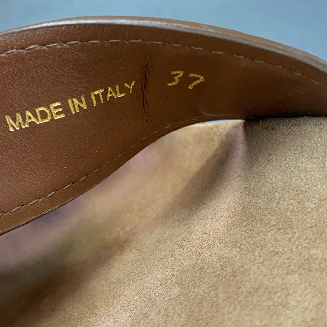 7b7 PRADA プラダ レザーベルト フラットサンダル コンフォートサンダル leather イタリア製 37 ブラウン 本革 レディース