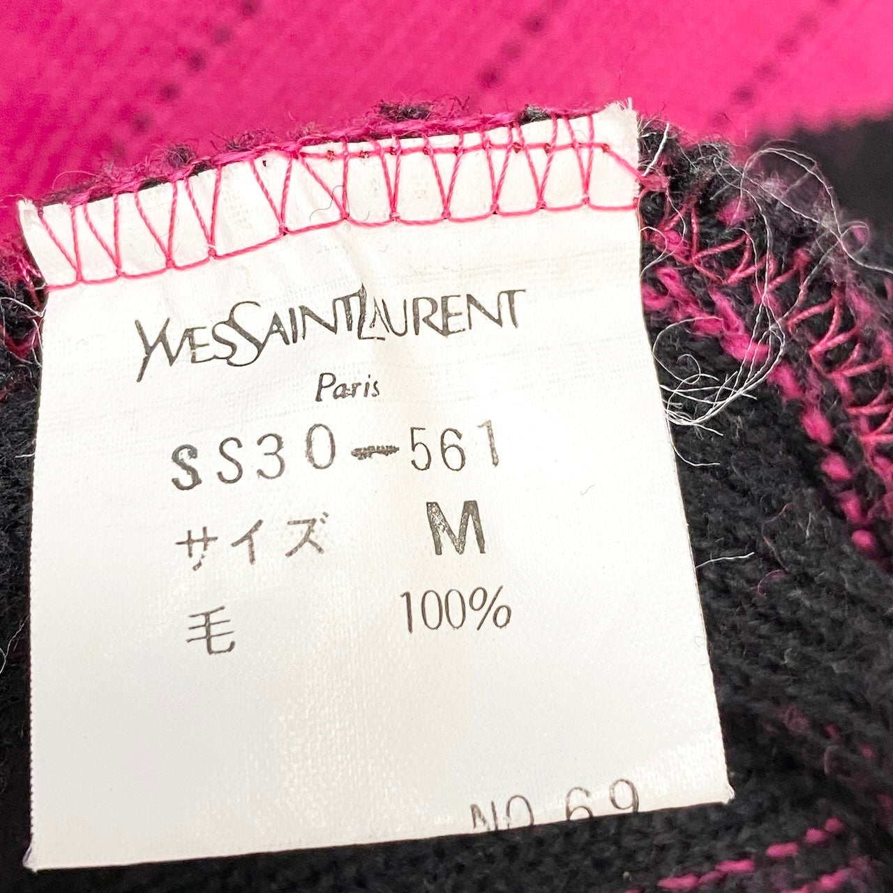 40f15 YVES SAINT LAURENT イヴサンローラン クルーネック ニットセーター アーガイル柄 ロングスリーブニット サイズM ピンク ウール100% レディース 女性服o07t