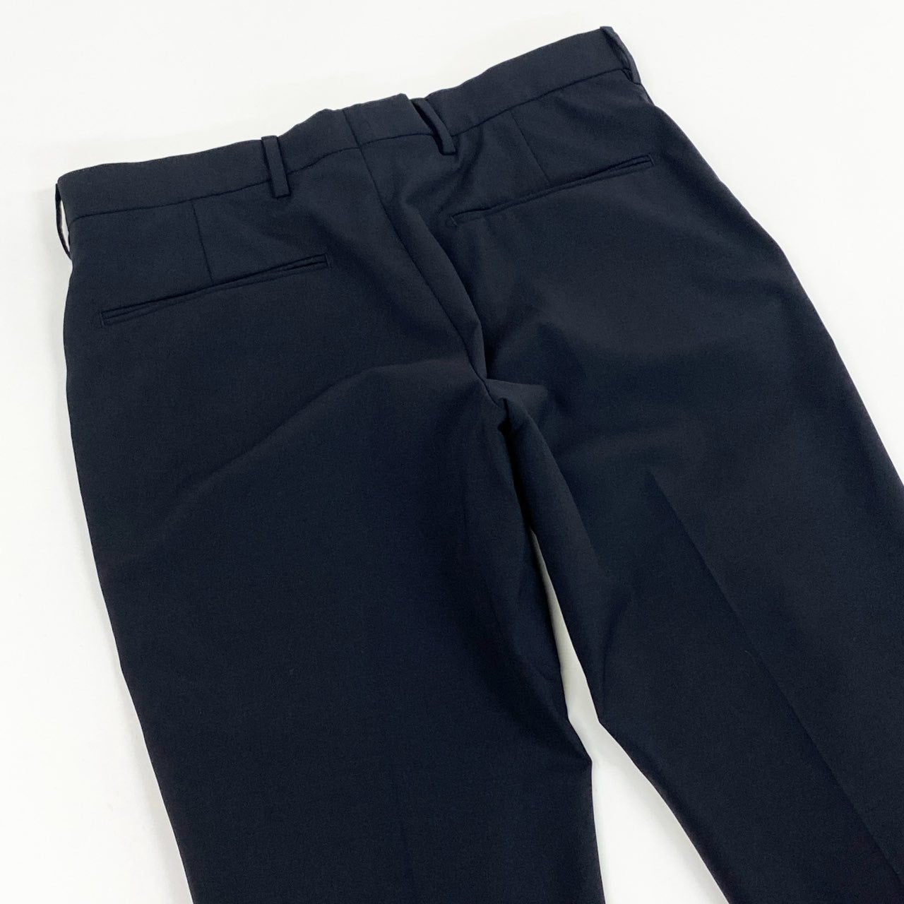35k28③ 《美品》 PRADA プラダ イタリア製 スラックスパンツ テーパードパンツ バージンウール混 伸縮ストレッチ◎ ビジネス 通年 DNA801 44 ネイビー