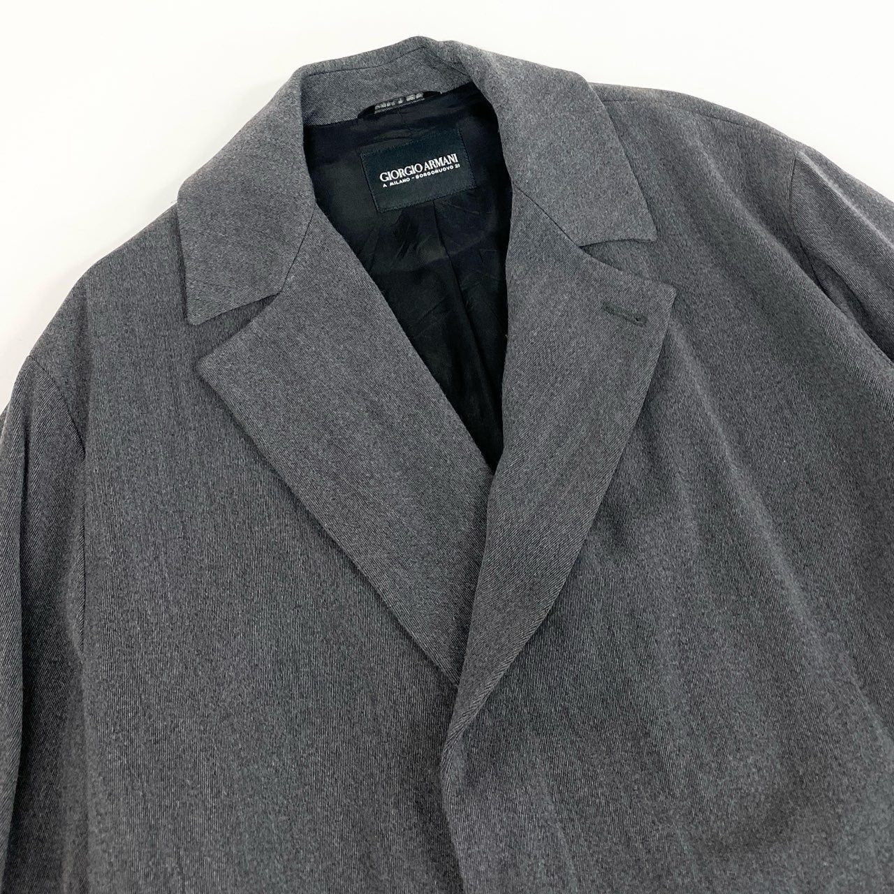 60f20 GIORGIO ARMANI ジョルジオアルマーニ ウールチェスターコート 48 グレー イタリア製 ビジネスコート フォーマル