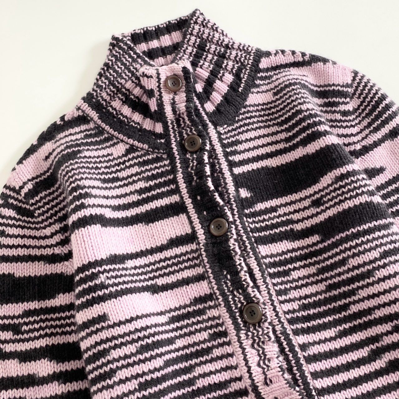 2d22 【美品】 伊製 MISSONI ミッソーニ ミドルゲージ カシミヤ100%ニット カシミヤカーディガン 46 ピンク/ブラック レディース 婦人服