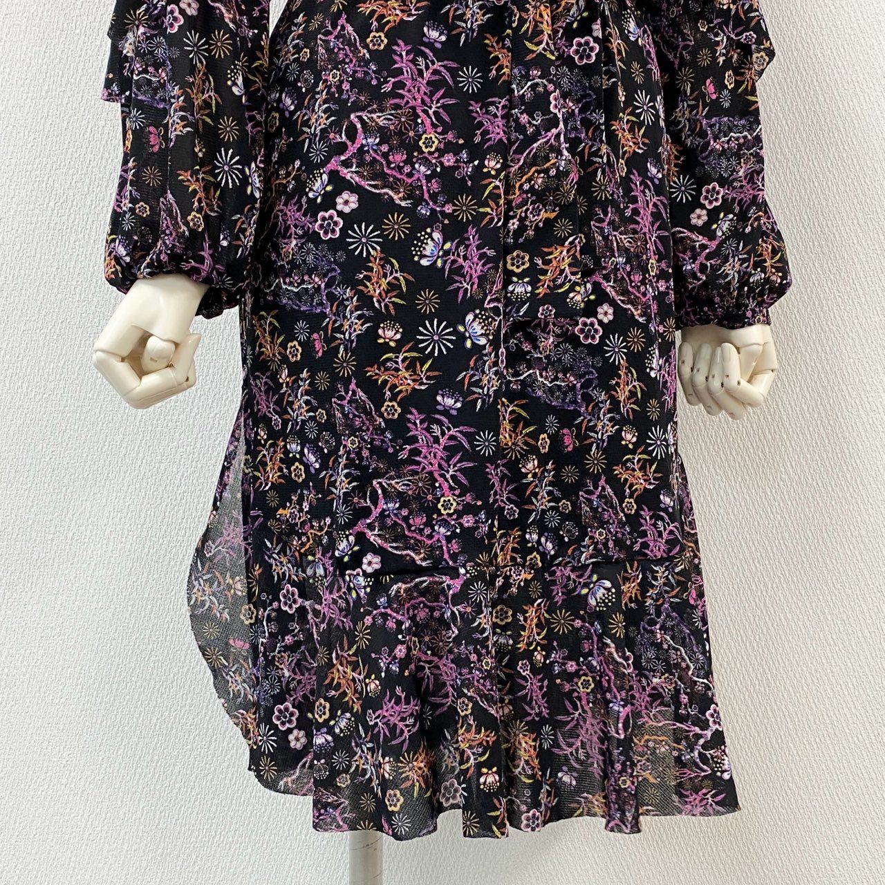19f11 VIVIENNE TAM ヴィヴィアンタム パワーネットワンピース ドレス 長袖ワンピース 薄手 総柄ワンピース 花柄 レディース 女性用 10276140 40 ブラック ナイロン100%