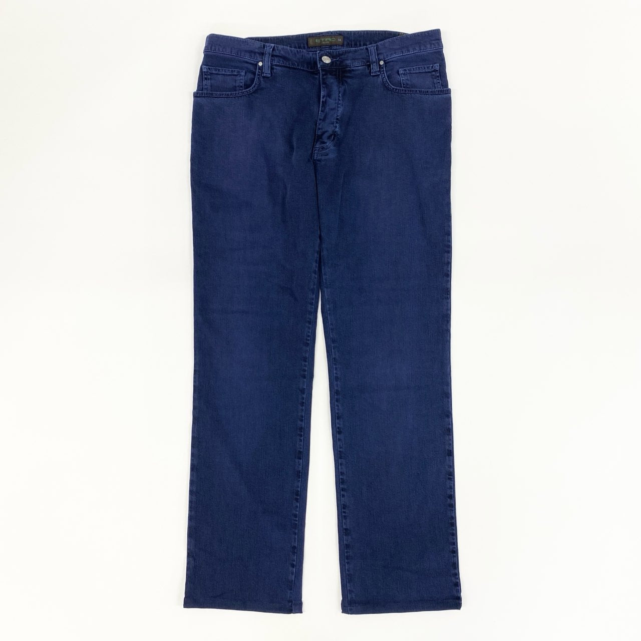 21f17 《未使用保管品》タグ付 ETRO エトロ イタリア製 デニムパンツ ジーンズ ボトムス 革パッチ ポケット刺繍 14776 34 ブルー コットン
