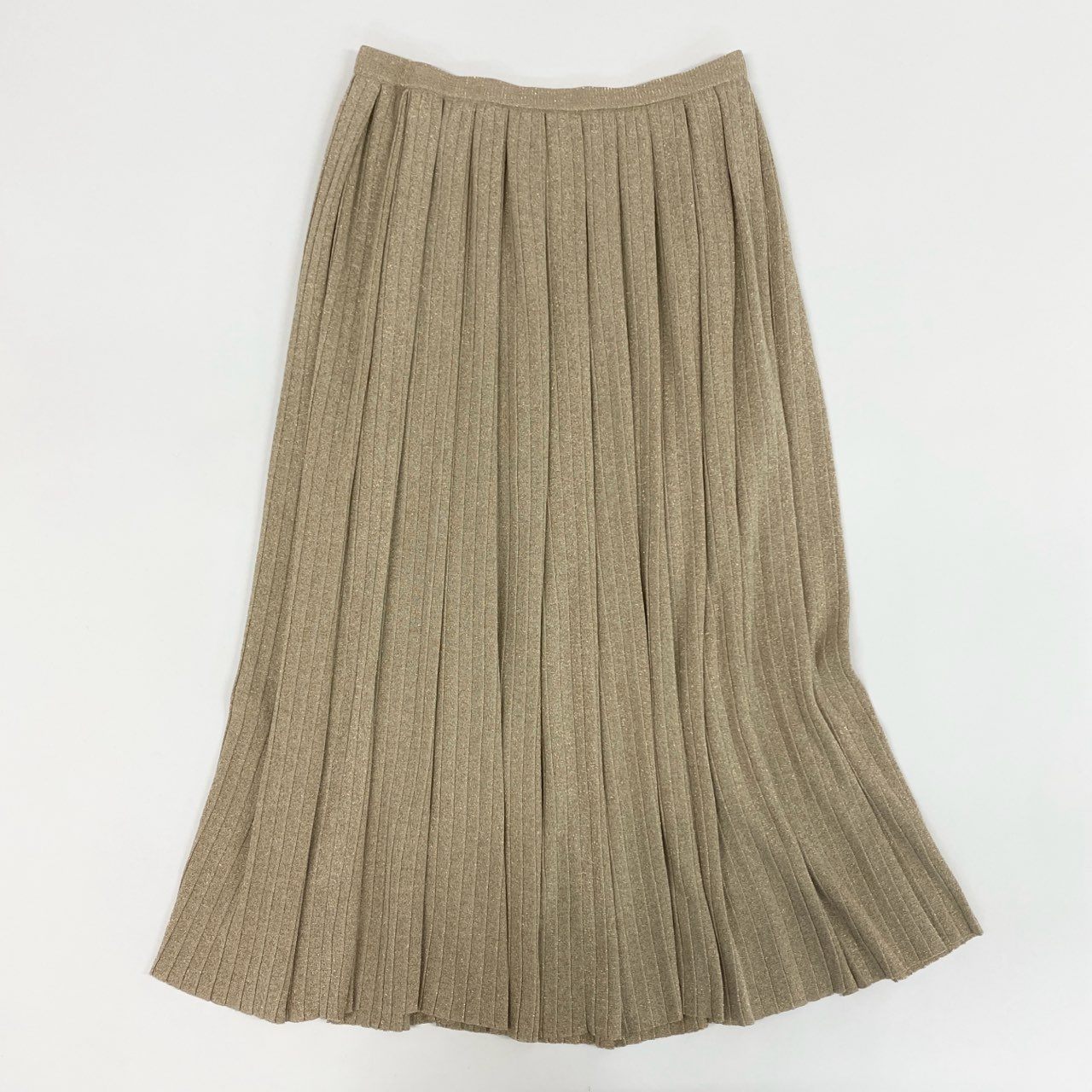 58k27 《美品》定価¥93,500 Drawer ドゥロワー ラメプリーツ ニットスカート F ゴールド イタリア素材 日本製 ボトムス