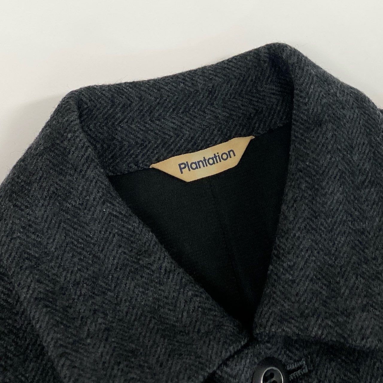 45j15 《美品》Plantation プランテーション ウールジャケット カバーオール ヘリンボーン アウター Mサイズ ネイビー メンズu02t