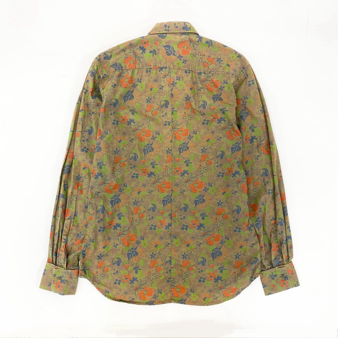 16j20 DRIES VAN NOTEN ドリスヴァンノッテン 長袖シャツ 花柄シャツ トップス ベルギー製 サイズ46 グリーン コットン メンズu02t