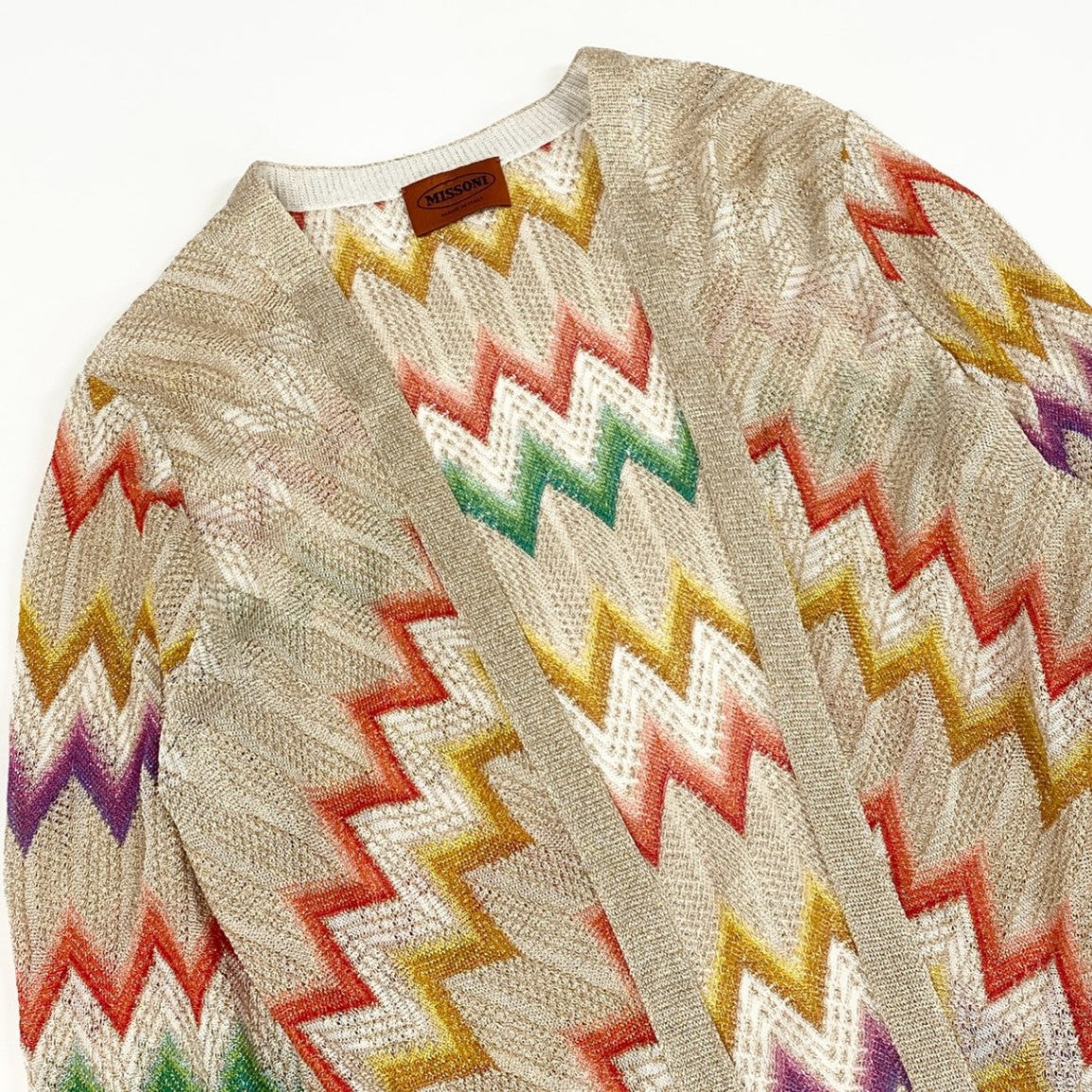 59e7 【イタリア製】MISSONI ミッソーニ ラメ入り 薄手ニットカーディガン サマーニット 羽織 サイズ38 マルチカラー レディース 女性用 春夏トップス