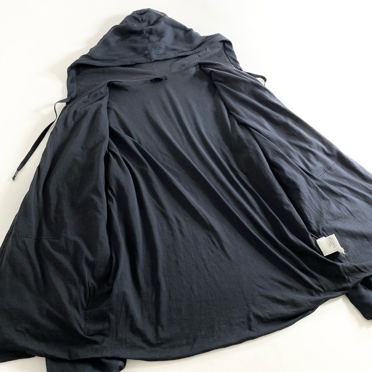 25h9 LANVIN ランバン シルク100% ジップアップパーカー XL ネイビー トップス 羽織 薄手