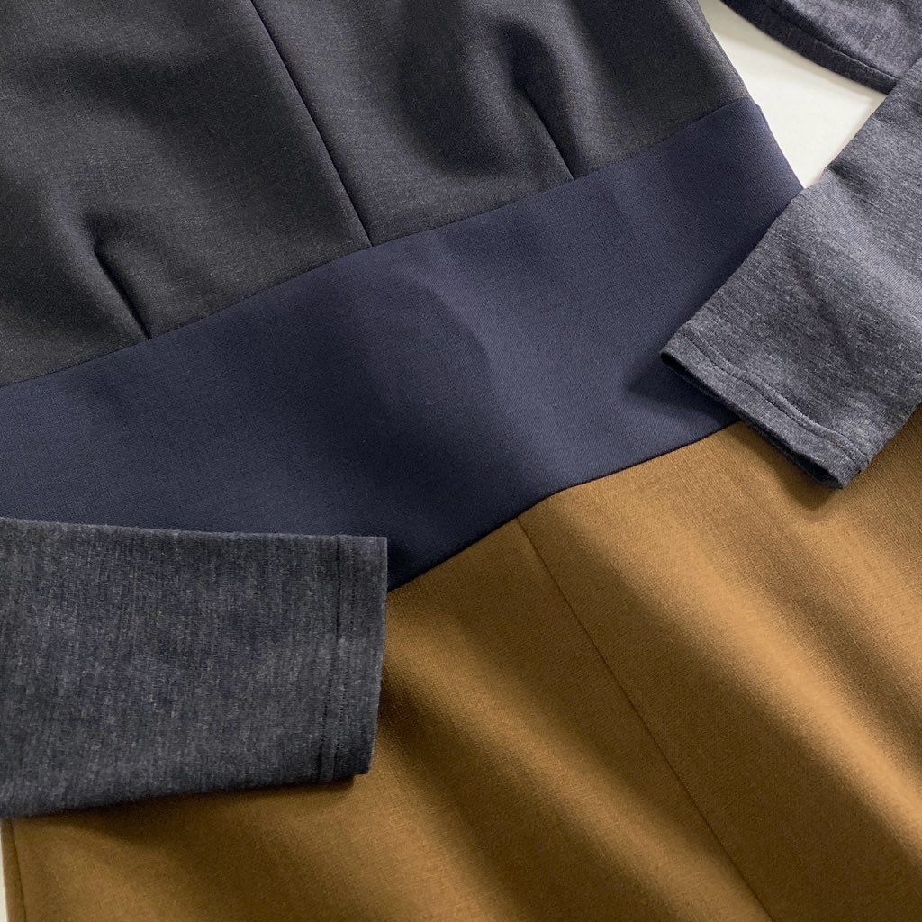 52h13 《未使用保管品》定価¥91,000 Max Mara マックスマーラ 袖切替 ウールワンピース 38 グレー ブラウン ドレス イタリア製