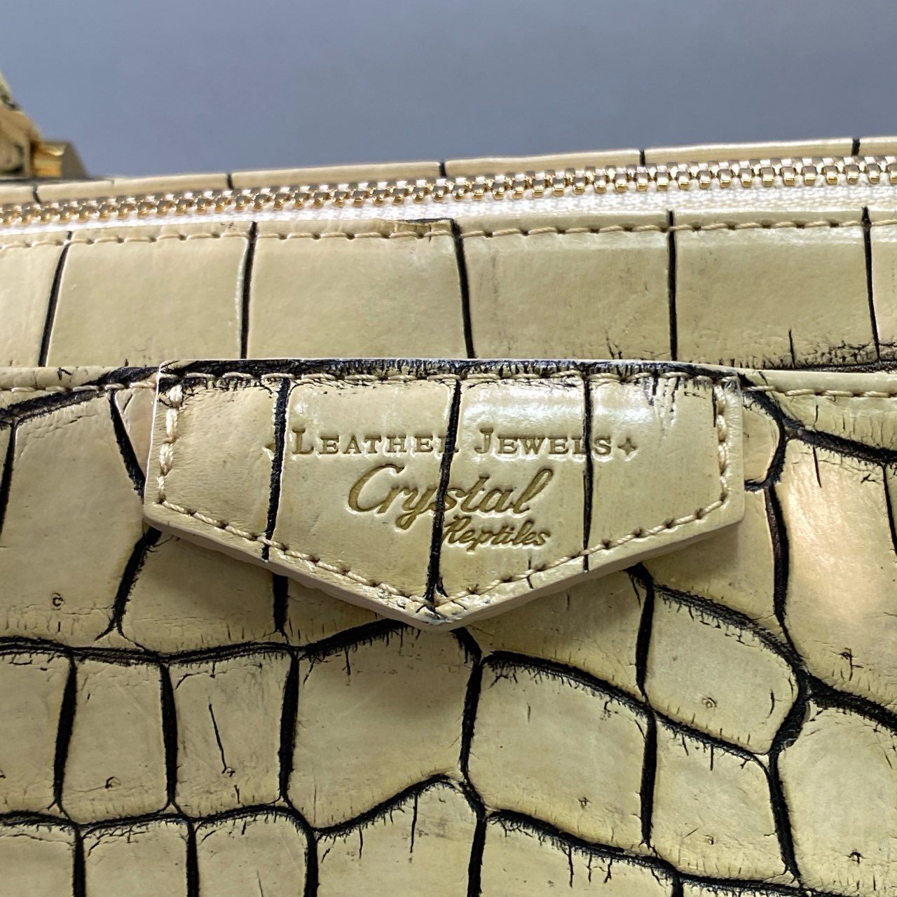 Fd18 【美品】JRA認定 LEATHER JUWELS Crystal Reptiles レザージュエルズ バニラ クロコダイルレザー 2way ハンドバッグ ショルダーバッグ レディース 女性用 鞄
