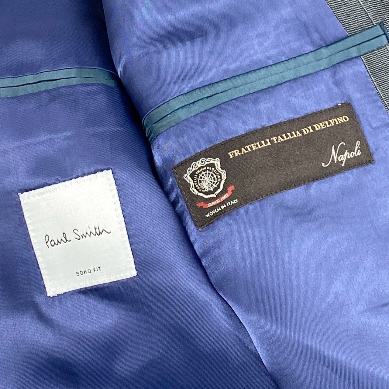 32d11 《美品》 Paul Smith ポールスミス シングルスーツ セットアップ ビジネス イタリア製 デルフィノ生地 サイズL グレー ストライプ ウール100% メンズ 日本製
