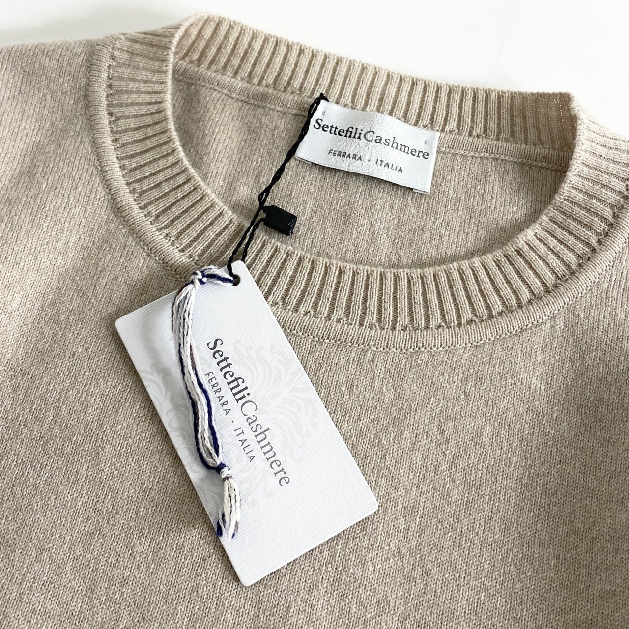 83h27 《未使用保管品》 イタリア製 Settefili Cashmere セッテフィーリカシミア クルーネック ニット セーター カシミア サイズ48 アイボリー カシミヤ100% メンズ