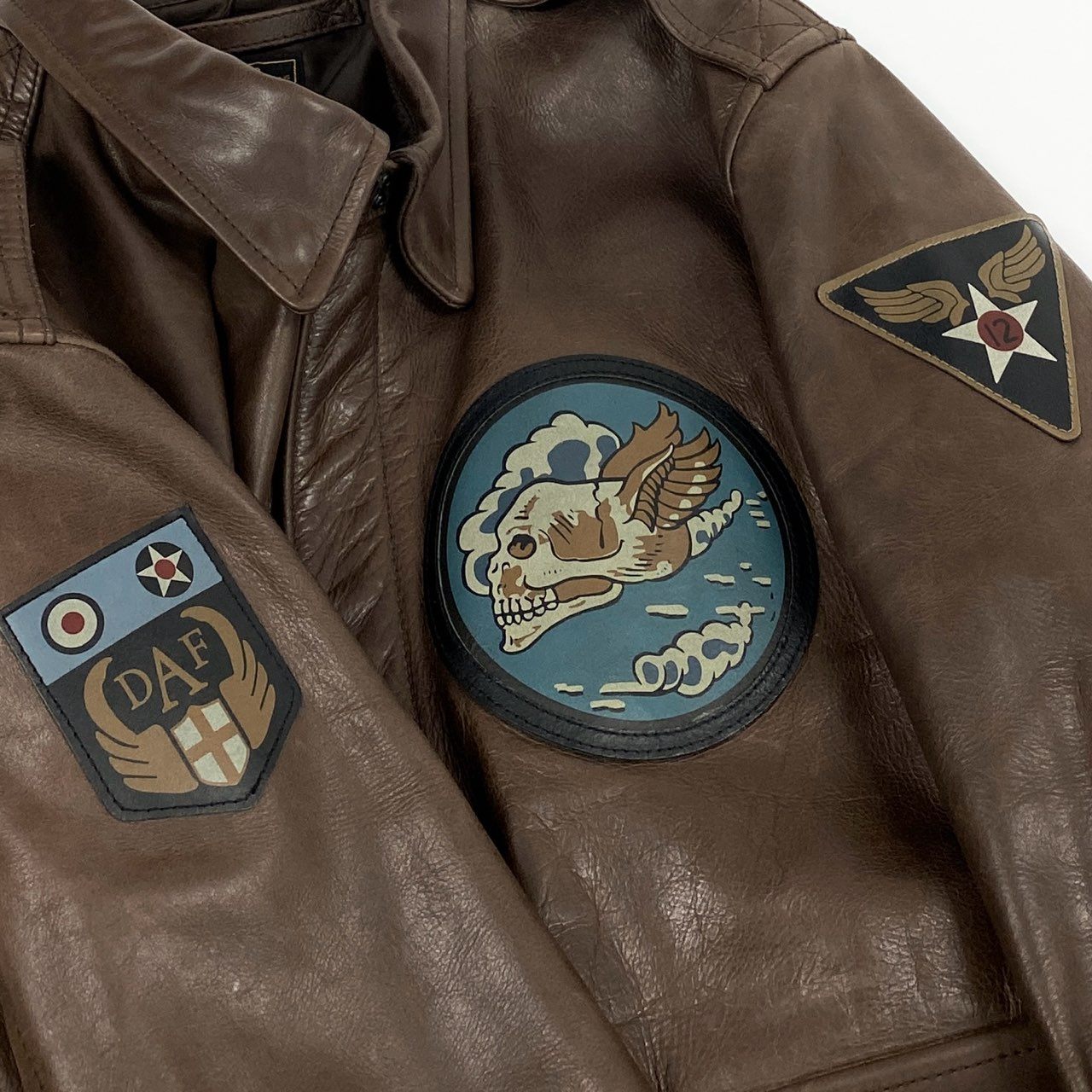 16j20 AVIREX アヴィレックス A-2 FLYING SKULL フライングスカル レザージャケット 6141063 42 ブラウン フライトジャケット U.S.ARMY 30-1415t18r