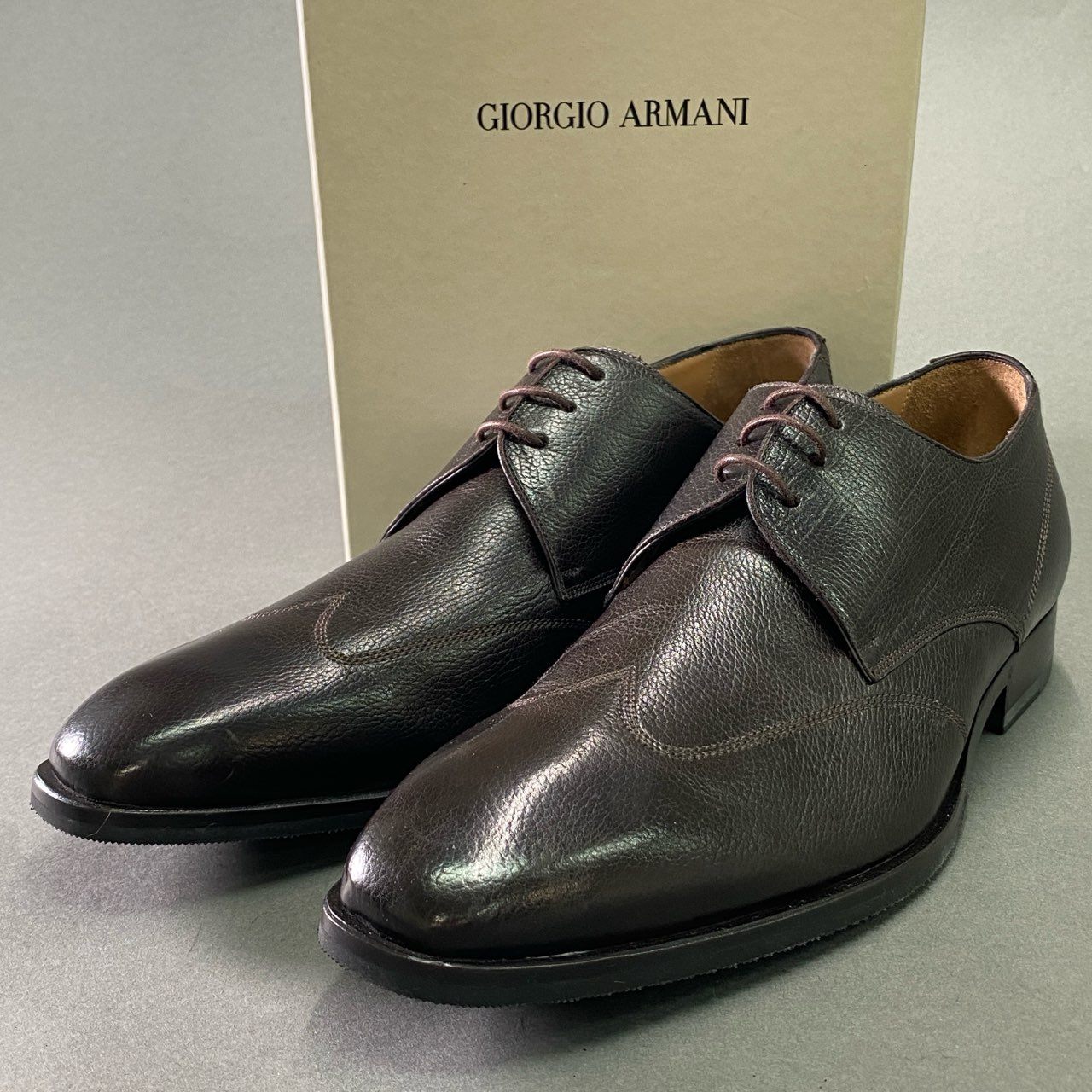 3f10 【美品】イタリア製 GIORGIO ARMANI ジョルジオアルマーニ ドレスシューズ 革靴 サイズ43 ブラウン レザー メンズ 紳士靴 レザーシューズ ドレス フォーマル