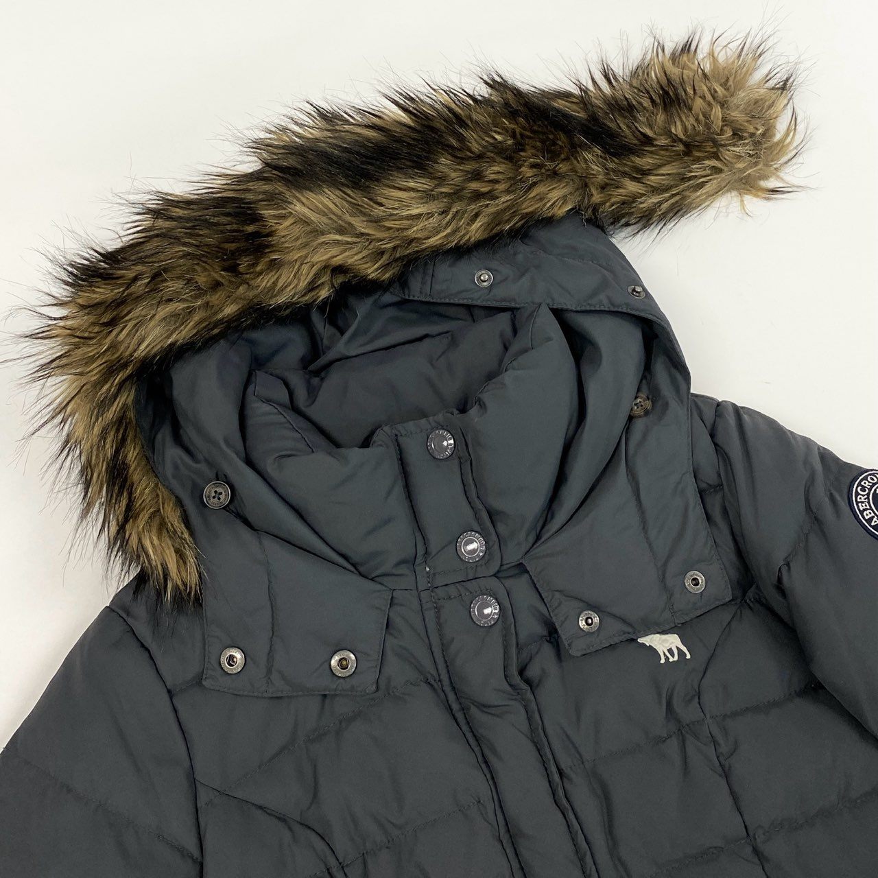74i8 Abercrombie&Fitch アバクロンビーアンドフィッチ ダウンジャケット アウター ウエストベルト ファー S グレー系 レディースk02i